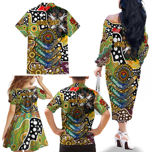 Personalised Hawks AFL Celebrating 50 Years of Naidoc Family Matching Off The Shoulder Long Sleeve Dress and Hawaiian Shirt NAIDOC Week 2025 Aboriginal