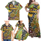 Personalised Hawks AFL Celebrating 50 Years of Naidoc Family Matching Off Shoulder Maxi Dress and Hawaiian Shirt NAIDOC Week 2025 Aboriginal