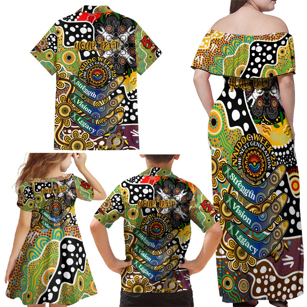 Personalised Hawks AFL Celebrating 50 Years of Naidoc Family Matching Off Shoulder Maxi Dress and Hawaiian Shirt NAIDOC Week 2025 Aboriginal