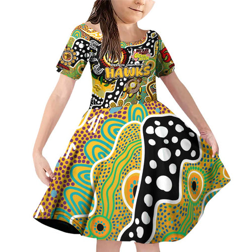 Personalised Hawks AFL Celebrating 50 Years of Naidoc Family Matching Off Shoulder Short Dress and Hawaiian Shirt NAIDOC Week 2025 Aboriginal