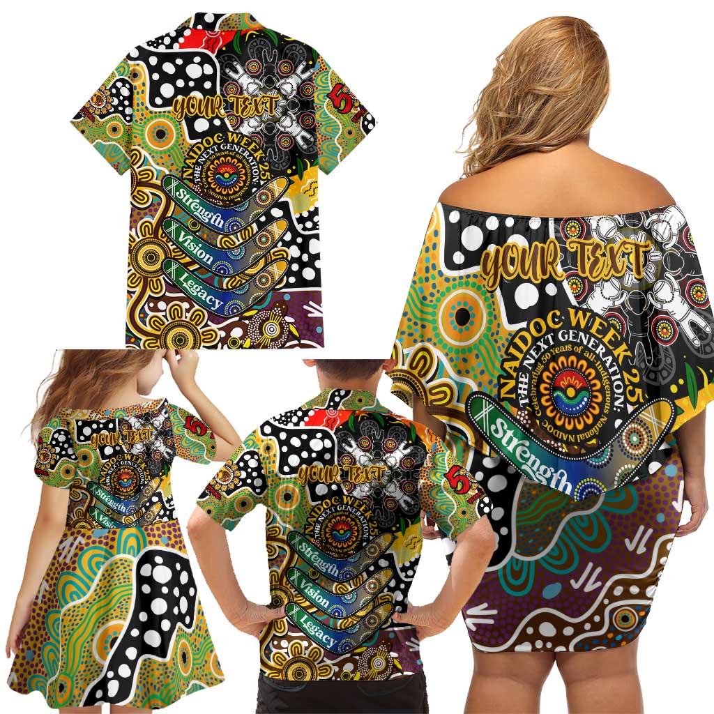 Personalised Hawks AFL Celebrating 50 Years of Naidoc Family Matching Off Shoulder Short Dress and Hawaiian Shirt NAIDOC Week 2025 Aboriginal