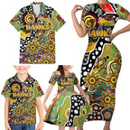 Personalised Hawks AFL Celebrating 50 Years of Naidoc Family Matching Short Sleeve Bodycon Dress and Hawaiian Shirt NAIDOC Week 2025 Aboriginal