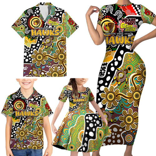 Personalised Hawks AFL Celebrating 50 Years of Naidoc Family Matching Short Sleeve Bodycon Dress and Hawaiian Shirt NAIDOC Week 2025 Aboriginal