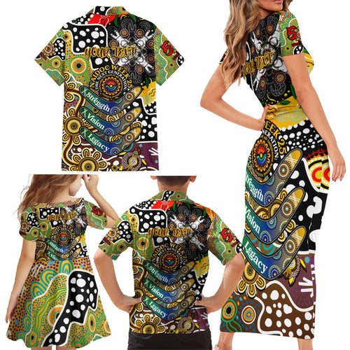 Personalised Hawks AFL Celebrating 50 Years of Naidoc Family Matching Short Sleeve Bodycon Dress and Hawaiian Shirt NAIDOC Week 2025 Aboriginal