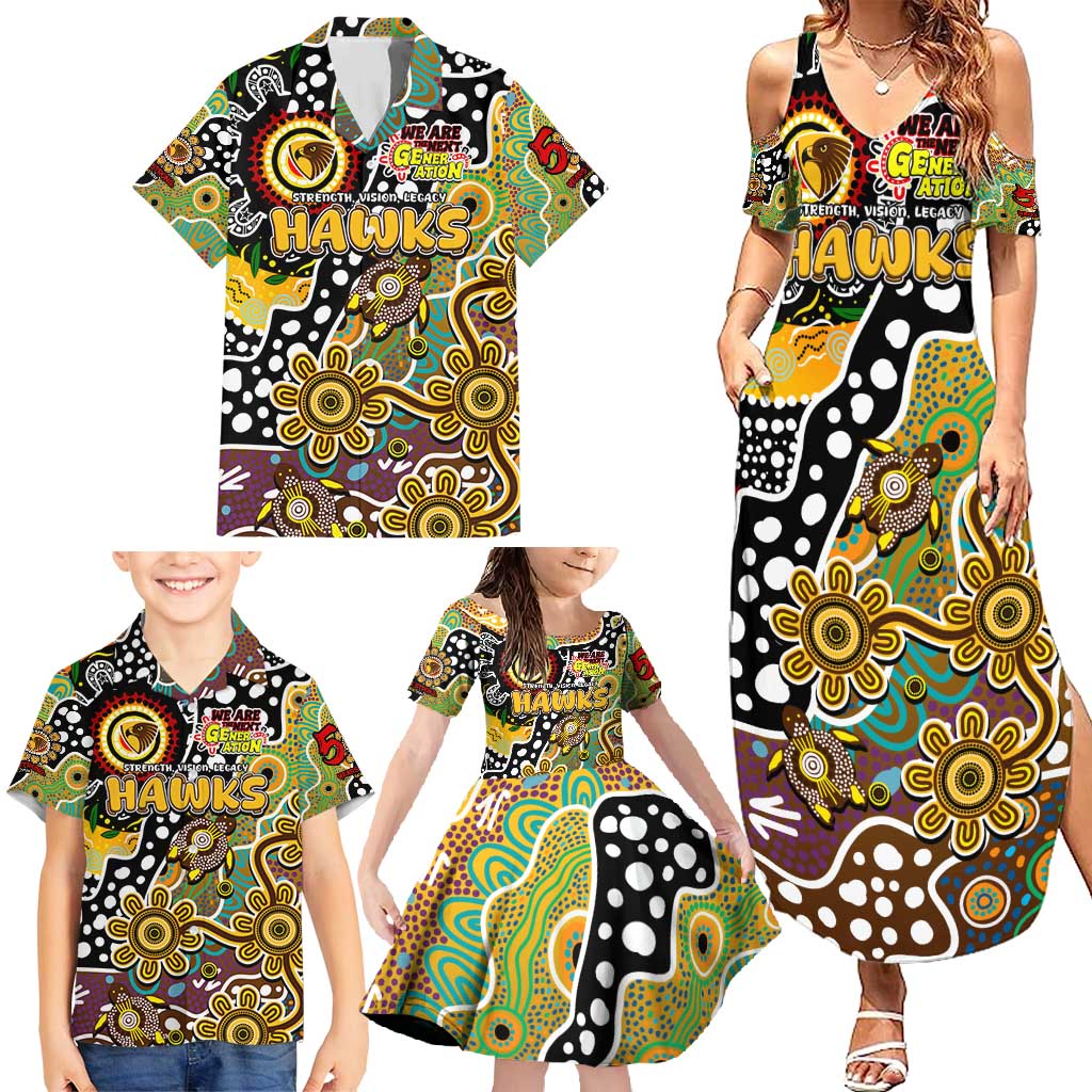 Personalised Hawks AFL Celebrating 50 Years of Naidoc Family Matching Summer Maxi Dress and Hawaiian Shirt NAIDOC Week 2025 Aboriginal