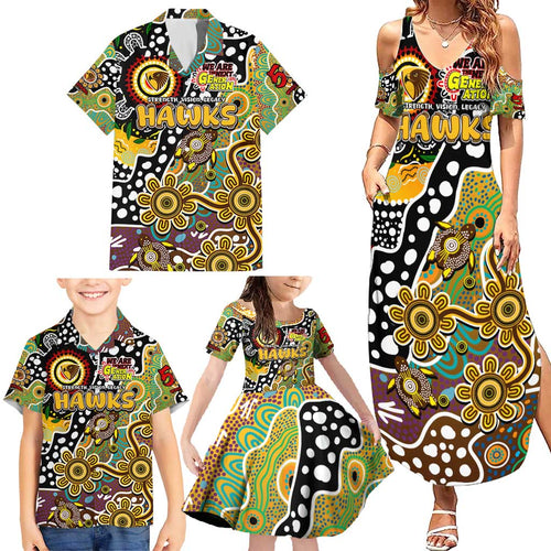 Personalised Hawks AFL Celebrating 50 Years of Naidoc Family Matching Summer Maxi Dress and Hawaiian Shirt NAIDOC Week 2025 Aboriginal