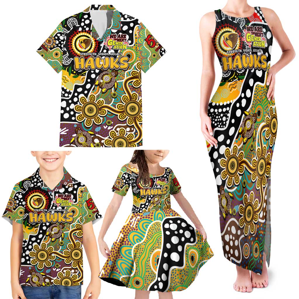 Personalised Hawks AFL Celebrating 50 Years of Naidoc Family Matching Tank Maxi Dress and Hawaiian Shirt NAIDOC Week 2025 Aboriginal