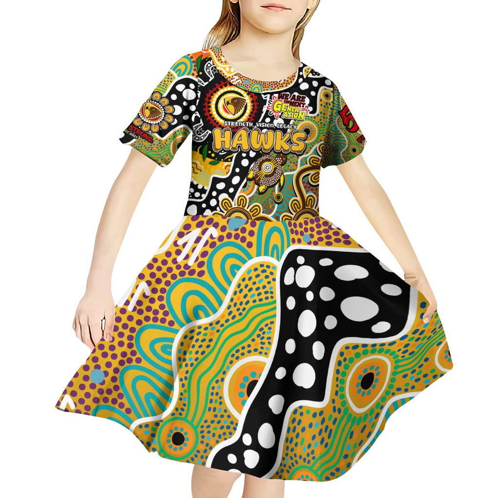 Personalised Hawks AFL Celebrating 50 Years of Naidoc Kid Short Sleeve Dress NAIDOC Week 2025 Aboriginal