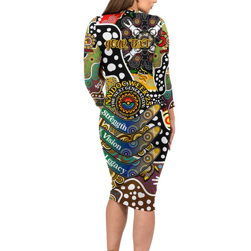 Personalised Hawks AFL Celebrating 50 Years of Naidoc Long Sleeve Bodycon Dress NAIDOC Week 2025 Aboriginal
