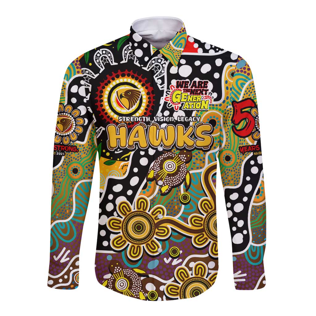 Personalised Hawks AFL Celebrating 50 Years of Naidoc Long Sleeve Button Shirt NAIDOC Week 2025 Aboriginal