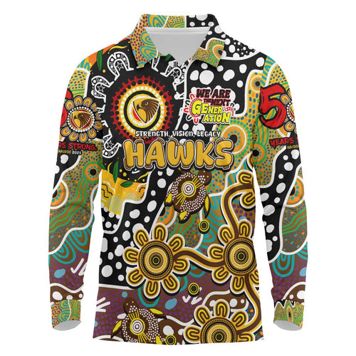 Personalised Hawks AFL Celebrating 50 Years of Naidoc Long Sleeve Polo Shirt NAIDOC Week 2025 Aboriginal