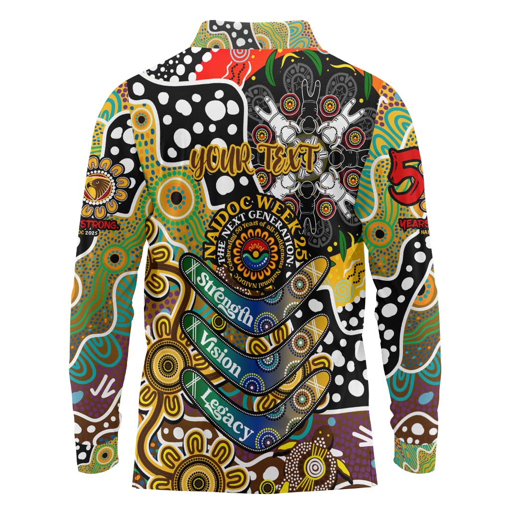 Personalised Hawks AFL Celebrating 50 Years of Naidoc Long Sleeve Polo Shirt NAIDOC Week 2025 Aboriginal