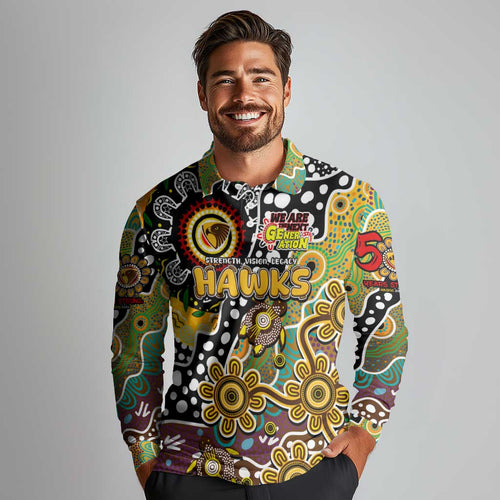 Personalised Hawks AFL Celebrating 50 Years of Naidoc Long Sleeve Polo Shirt NAIDOC Week 2025 Aboriginal