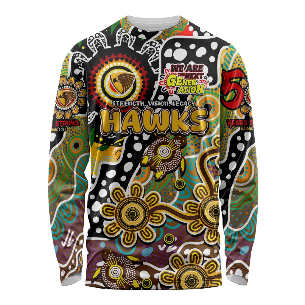 Personalised Hawks AFL Celebrating 50 Years of Naidoc Long Sleeve Shirt NAIDOC Week 2025 Aboriginal