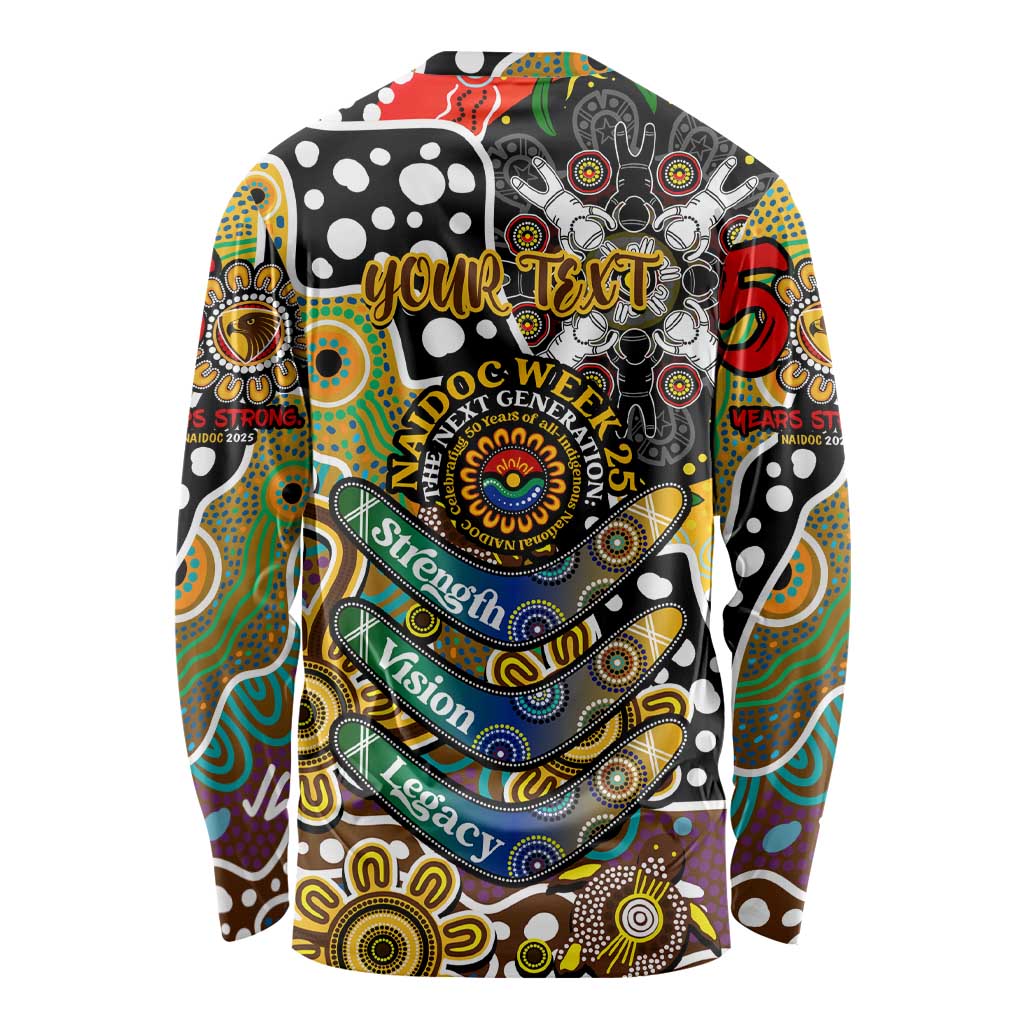Personalised Hawks AFL Celebrating 50 Years of Naidoc Long Sleeve Shirt NAIDOC Week 2025 Aboriginal