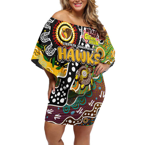 Personalised Hawks AFL Celebrating 50 Years of Naidoc Off Shoulder Short Dress NAIDOC Week 2025 Aboriginal