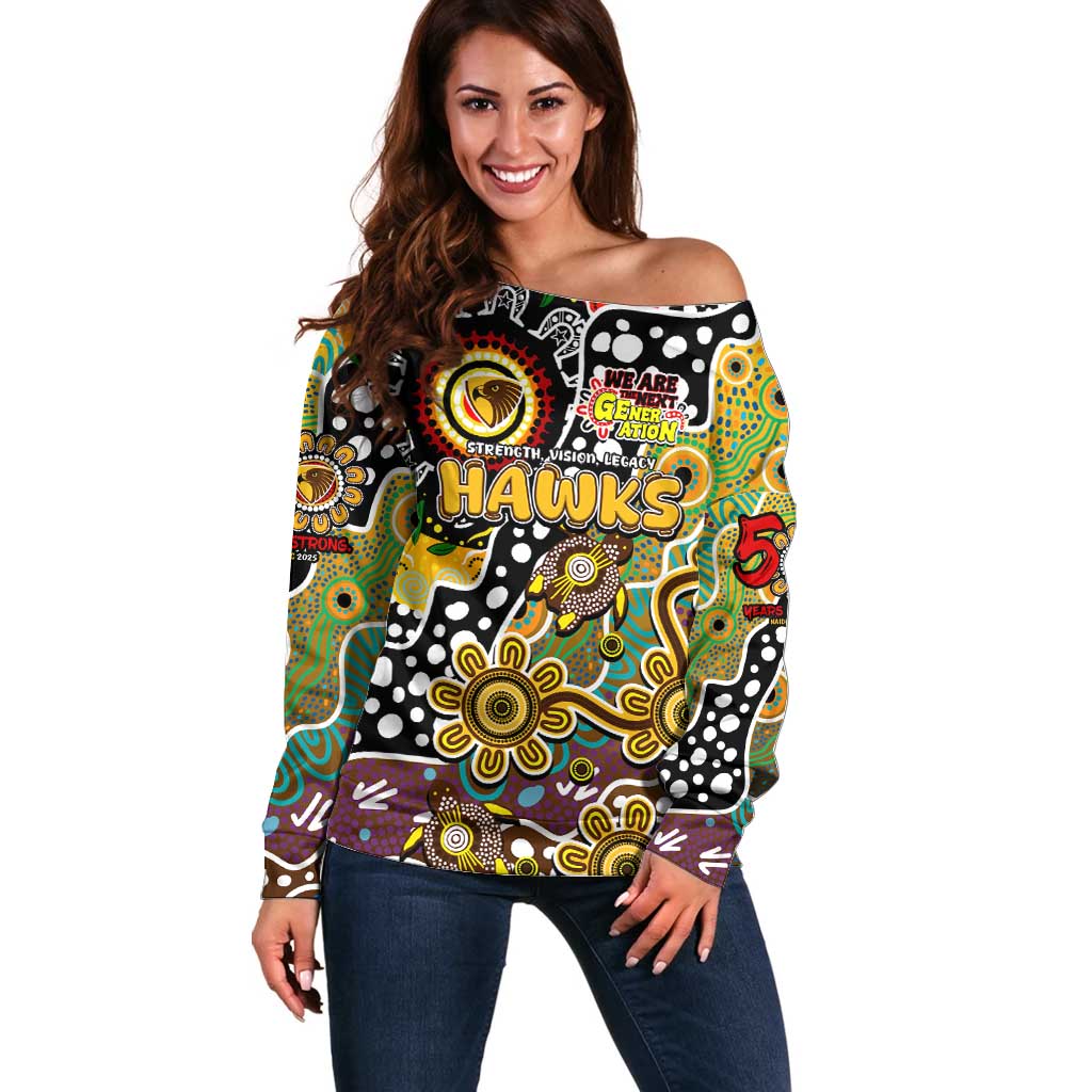Personalised Hawks AFL Celebrating 50 Years of Naidoc Off Shoulder Sweater NAIDOC Week 2025 Aboriginal