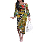 Personalised Hawks AFL Celebrating 50 Years of Naidoc Off The Shoulder Long Sleeve Dress NAIDOC Week 2025 Aboriginal
