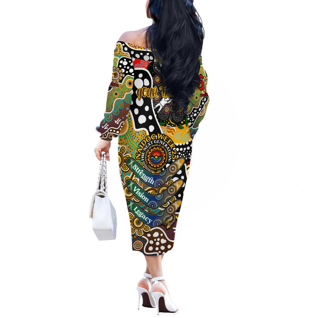 Personalised Hawks AFL Celebrating 50 Years of Naidoc Off The Shoulder Long Sleeve Dress NAIDOC Week 2025 Aboriginal