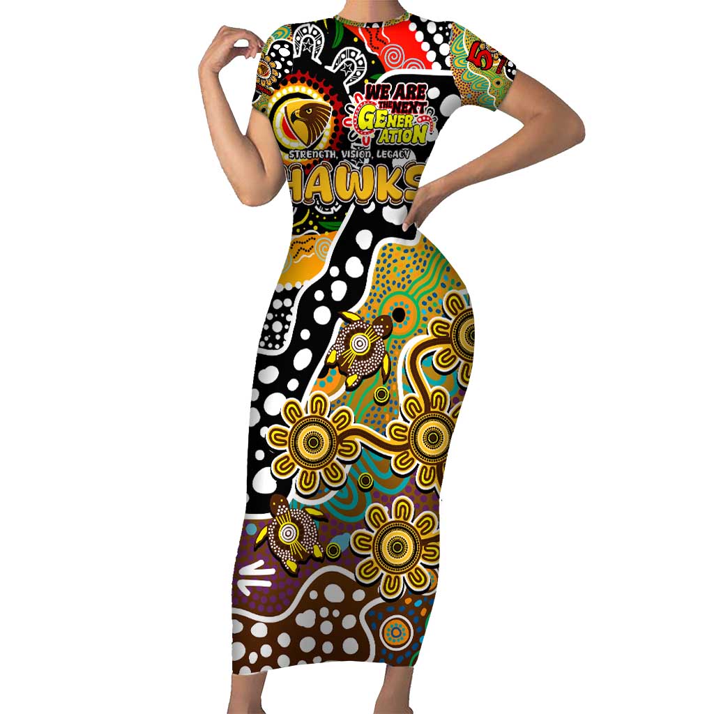 Personalised Hawks AFL Celebrating 50 Years of Naidoc Short Sleeve Bodycon Dress NAIDOC Week 2025 Aboriginal
