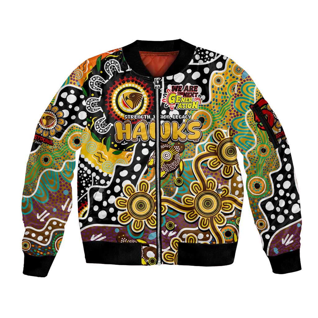 Personalised Hawks AFL Celebrating 50 Years of Naidoc Sleeve Zip Bomber Jacket NAIDOC Week 2025 Aboriginal