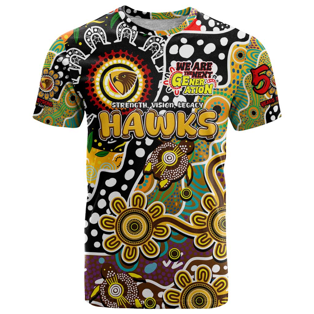 Personalised Hawks AFL Celebrating 50 Years of Naidoc T Shirt NAIDOC Week 2025 Aboriginal
