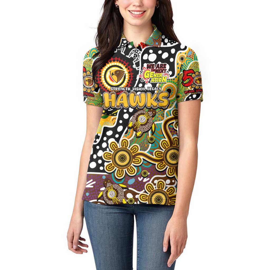 Personalised Hawks AFL Celebrating 50 Years of Naidoc Women Polo Shirt NAIDOC Week 2025 Aboriginal