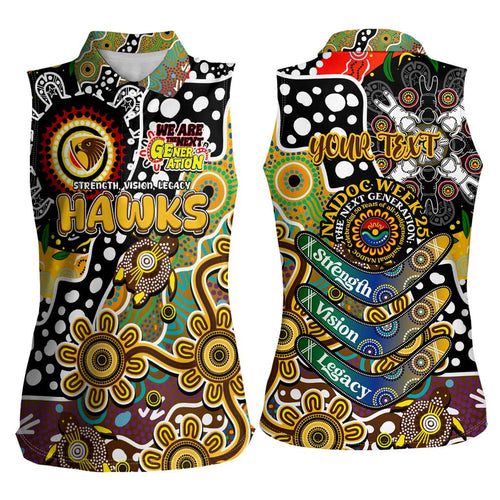 Personalised Hawks AFL Celebrating 50 Years of Naidoc Women Sleeveless Polo Shirt NAIDOC Week 2025 Aboriginal
