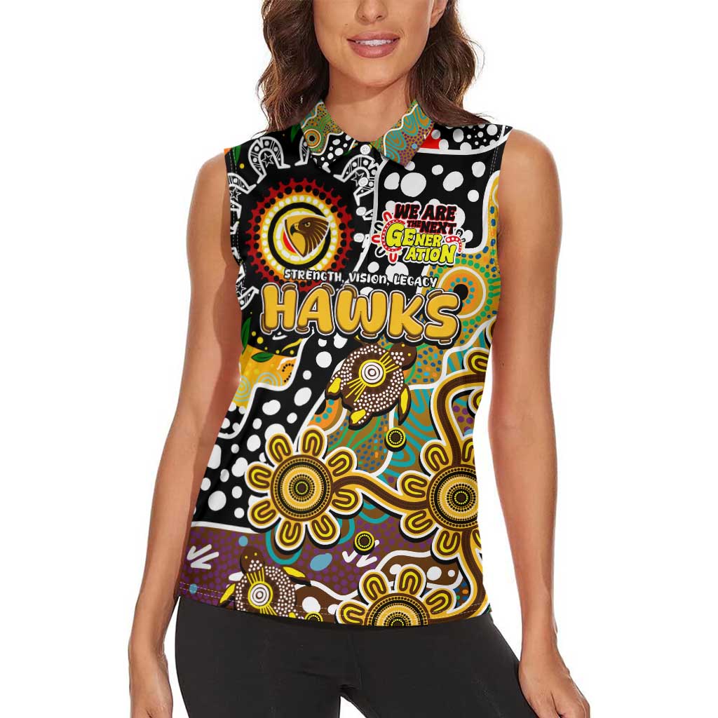 Personalised Hawks AFL Celebrating 50 Years of Naidoc Women Sleeveless Polo Shirt NAIDOC Week 2025 Aboriginal