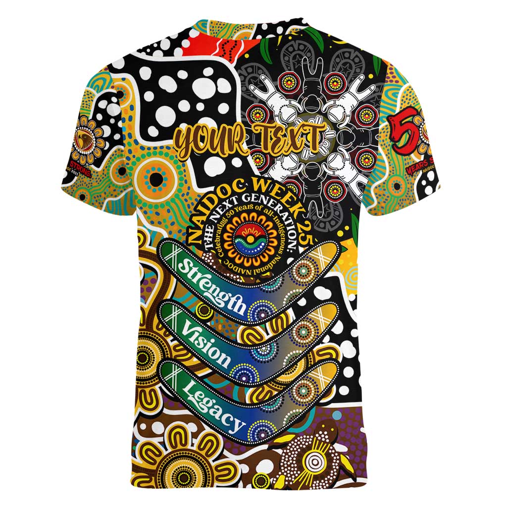 Personalised Hawks AFL Celebrating 50 Years of Naidoc Women V-Neck T-Shirt NAIDOC Week 2025 Aboriginal