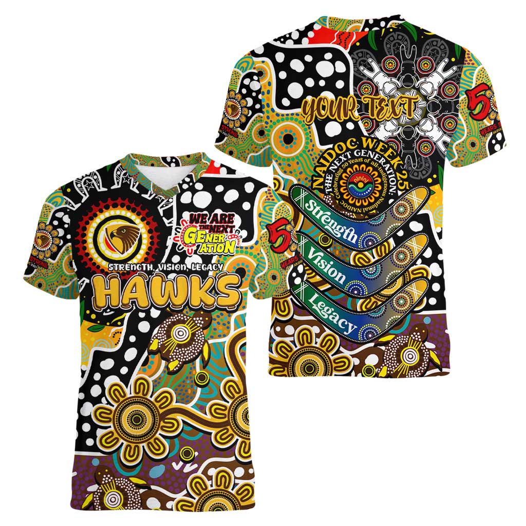 Personalised Hawks AFL Celebrating 50 Years of Naidoc Women V-Neck T-Shirt NAIDOC Week 2025 Aboriginal