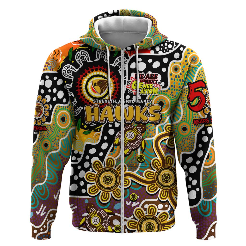 Personalised Hawks AFL Celebrating 50 Years of Naidoc Zip Hoodie NAIDOC Week 2025 Aboriginal