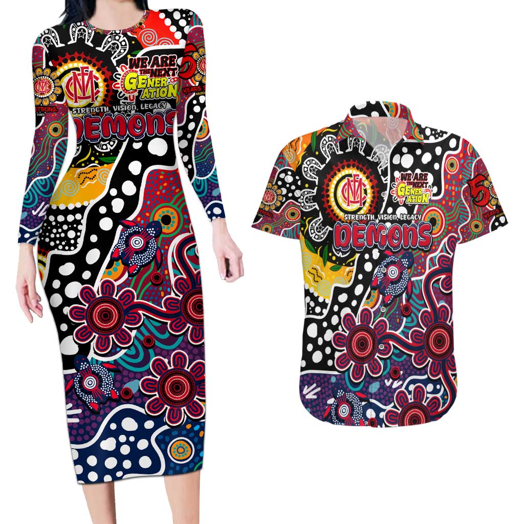 Personalised Demons AFL Celebrating 50 Years of Naidoc Couples Matching Long Sleeve Bodycon Dress and Hawaiian Shirt NAIDOC Week 2025 Aboriginal