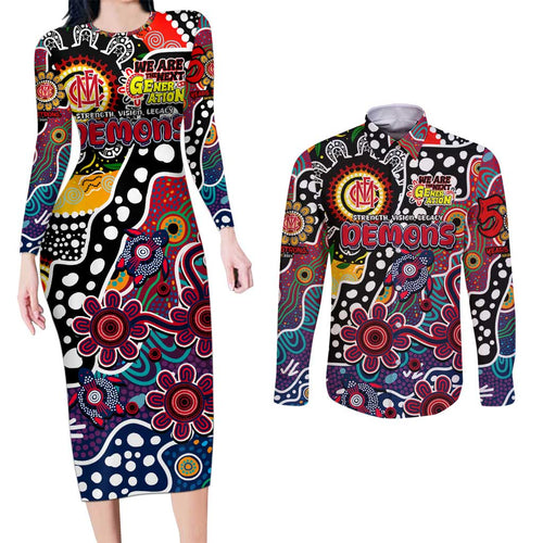 Personalised Demons AFL Celebrating 50 Years of Naidoc Couples Matching Long Sleeve Bodycon Dress and Long Sleeve Button Shirt NAIDOC Week 2025 Aboriginal