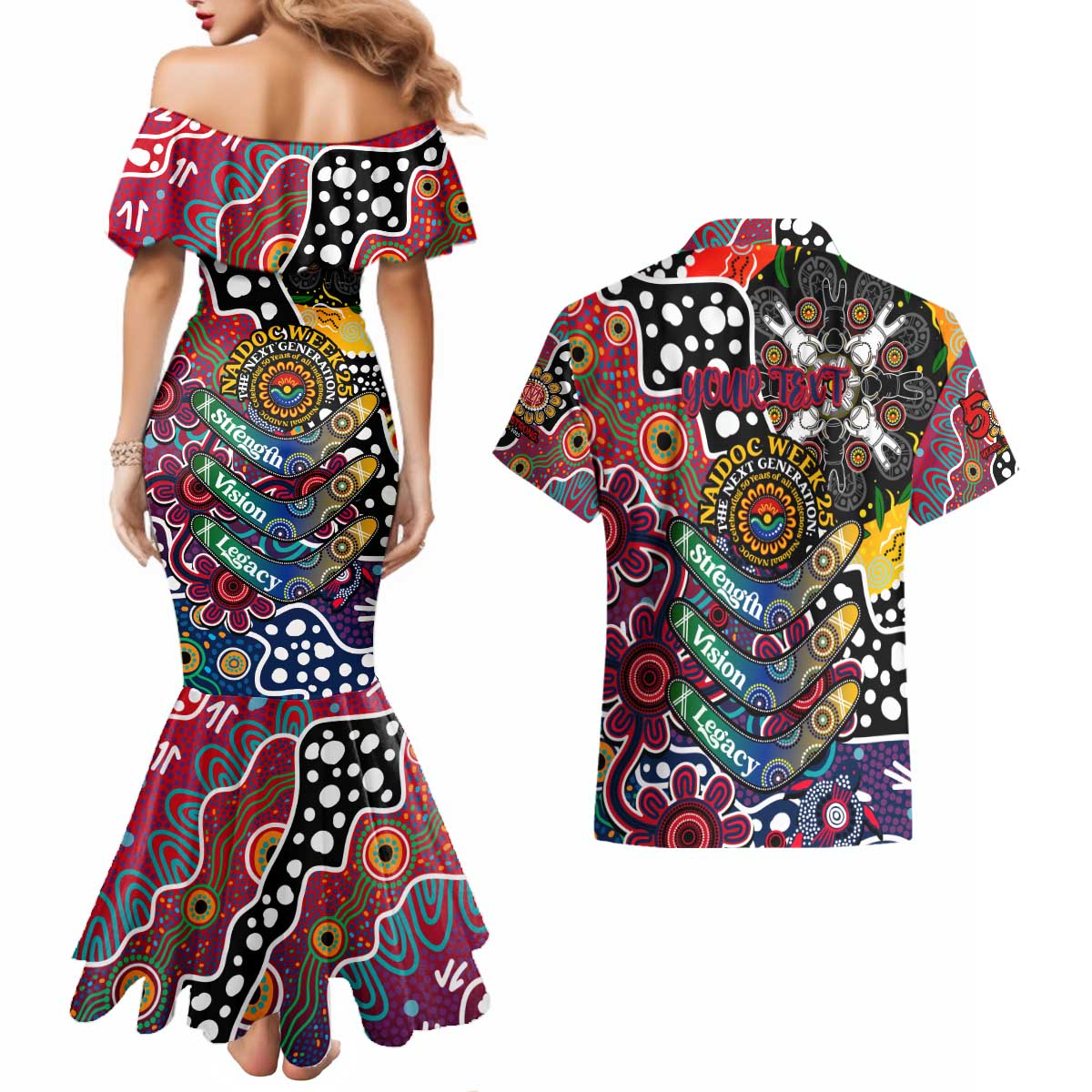 Personalised Demons AFL Celebrating 50 Years of Naidoc Couples Matching Mermaid Dress and Hawaiian Shirt NAIDOC Week 2025 Aboriginal