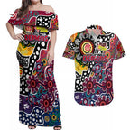 Personalised Demons AFL Celebrating 50 Years of Naidoc Couples Matching Off Shoulder Maxi Dress and Hawaiian Shirt NAIDOC Week 2025 Aboriginal