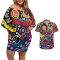 Personalised Demons AFL Celebrating 50 Years of Naidoc Couples Matching Off Shoulder Short Dress and Hawaiian Shirt NAIDOC Week 2025 Aboriginal