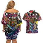 Personalised Demons AFL Celebrating 50 Years of Naidoc Couples Matching Off Shoulder Short Dress and Hawaiian Shirt NAIDOC Week 2025 Aboriginal