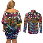 Personalised Demons AFL Celebrating 50 Years of Naidoc Couples Matching Off Shoulder Short Dress and Long Sleeve Button Shirt NAIDOC Week 2025 Aboriginal