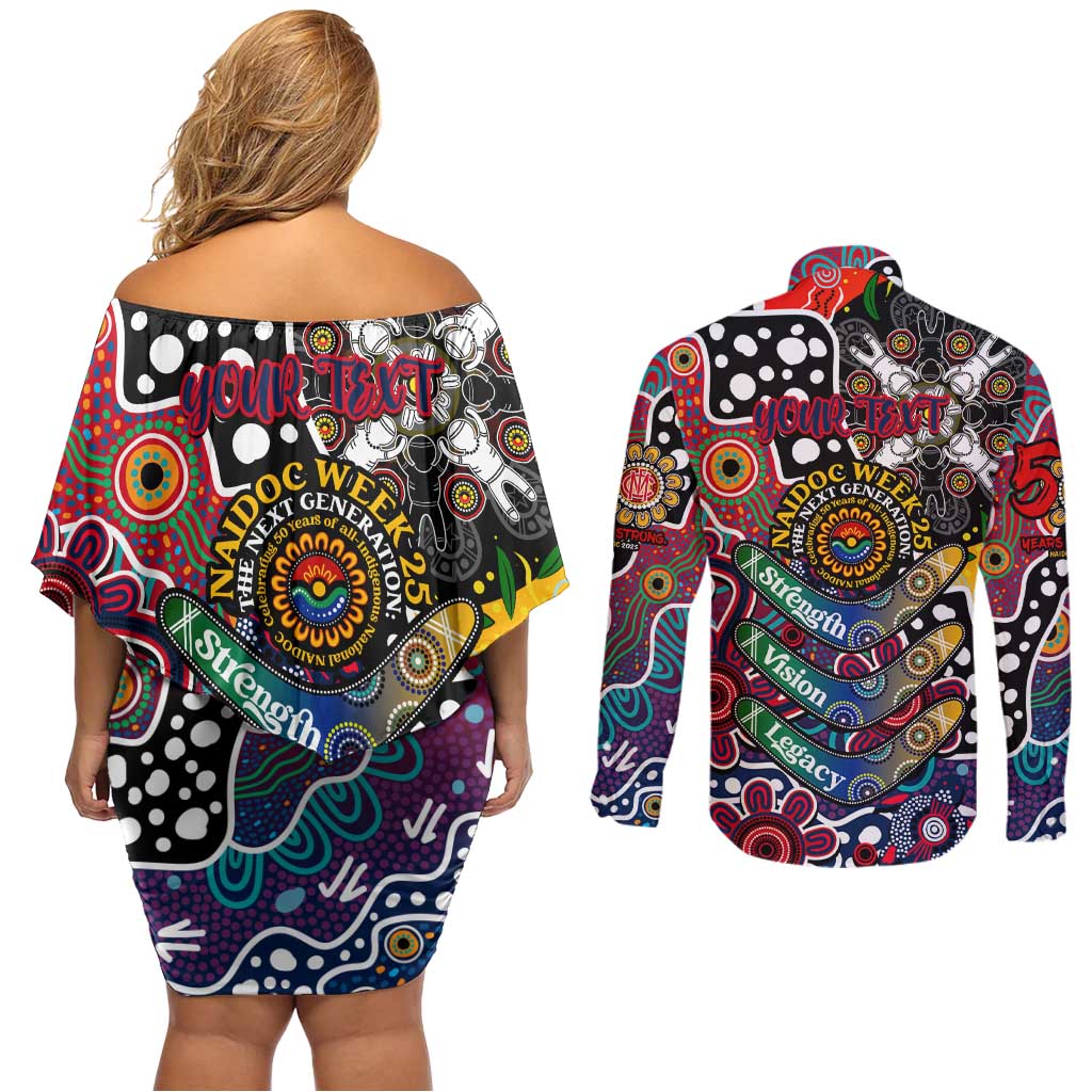 Personalised Demons AFL Celebrating 50 Years of Naidoc Couples Matching Off Shoulder Short Dress and Long Sleeve Button Shirt NAIDOC Week 2025 Aboriginal