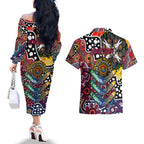 Personalised Demons AFL Celebrating 50 Years of Naidoc Couples Matching Off The Shoulder Long Sleeve Dress and Hawaiian Shirt NAIDOC Week 2025 Aboriginal