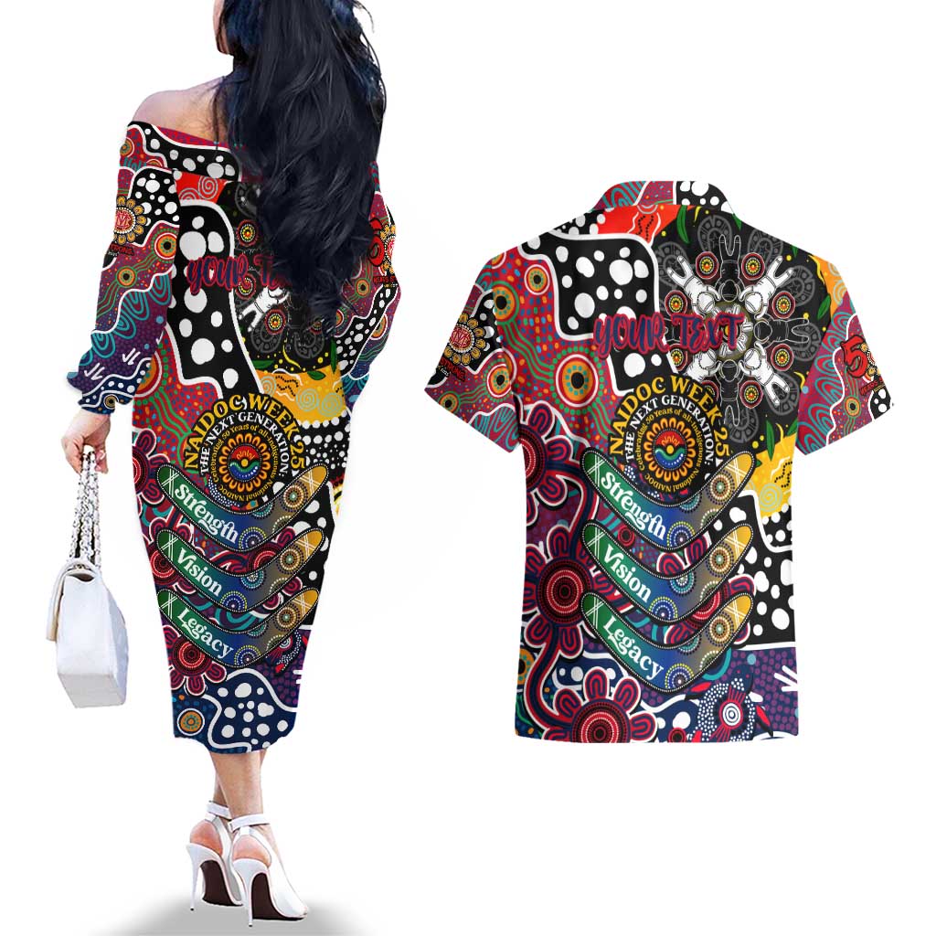 Personalised Demons AFL Celebrating 50 Years of Naidoc Couples Matching Off The Shoulder Long Sleeve Dress and Hawaiian Shirt NAIDOC Week 2025 Aboriginal