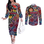 Personalised Demons AFL Celebrating 50 Years of Naidoc Couples Matching Off The Shoulder Long Sleeve Dress and Long Sleeve Button Shirt NAIDOC Week 2025 Aboriginal