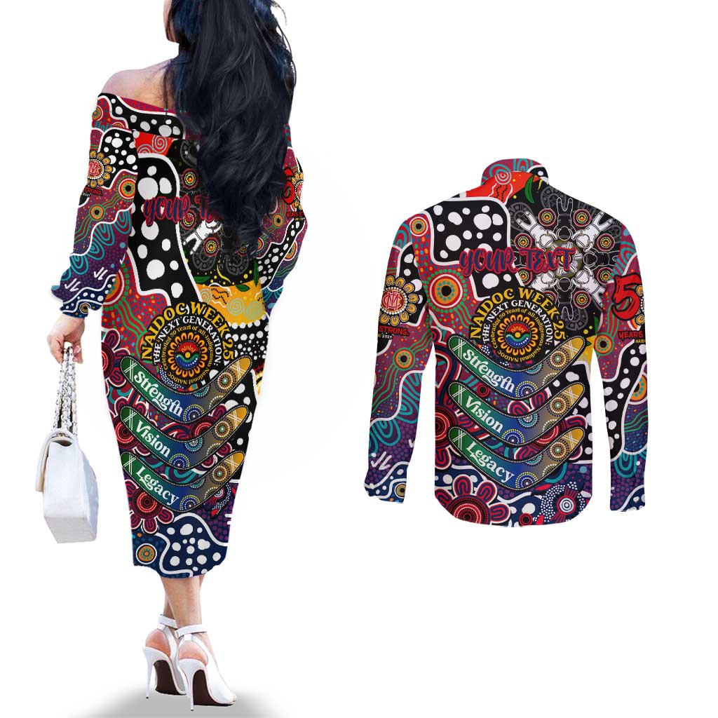 Personalised Demons AFL Celebrating 50 Years of Naidoc Couples Matching Off The Shoulder Long Sleeve Dress and Long Sleeve Button Shirt NAIDOC Week 2025 Aboriginal