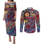 Personalised Demons AFL Celebrating 50 Years of Naidoc Couples Matching Puletasi and Long Sleeve Button Shirt NAIDOC Week 2025 Aboriginal