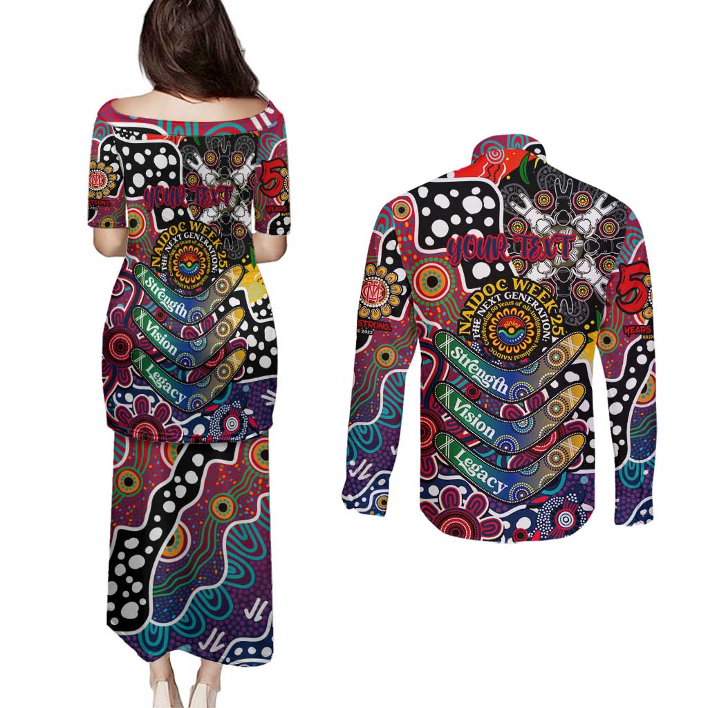 Personalised Demons AFL Celebrating 50 Years of Naidoc Couples Matching Puletasi and Long Sleeve Button Shirt NAIDOC Week 2025 Aboriginal