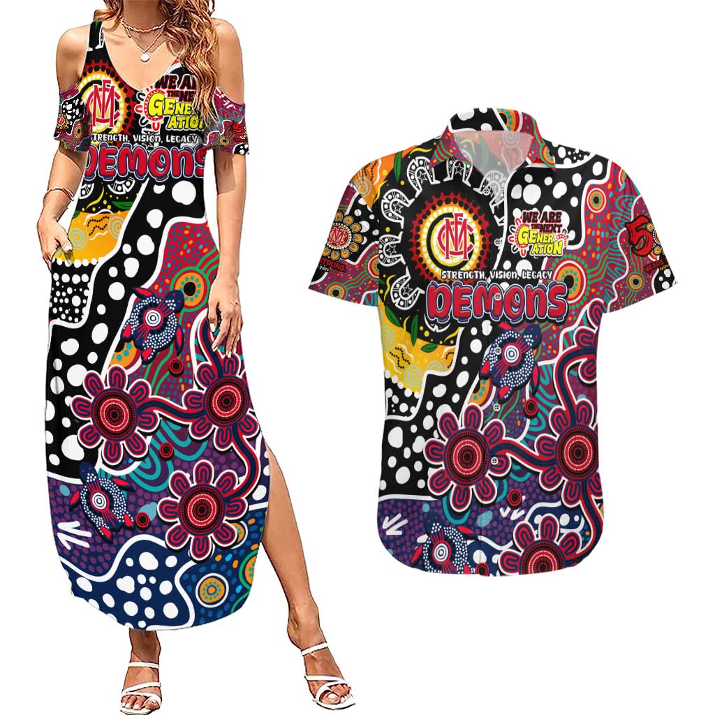 Personalised Demons AFL Celebrating 50 Years of Naidoc Couples Matching Summer Maxi Dress and Hawaiian Shirt NAIDOC Week 2025 Aboriginal