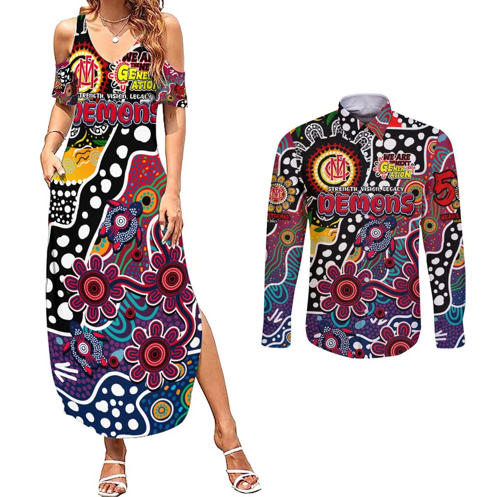 Personalised Demons AFL Celebrating 50 Years of Naidoc Couples Matching Summer Maxi Dress and Long Sleeve Button Shirt NAIDOC Week 2025 Aboriginal