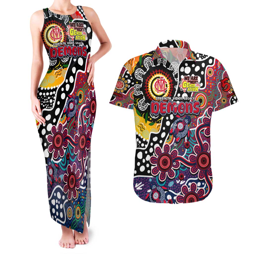 Personalised Demons AFL Celebrating 50 Years of Naidoc Couples Matching Tank Maxi Dress and Hawaiian Shirt NAIDOC Week 2025 Aboriginal