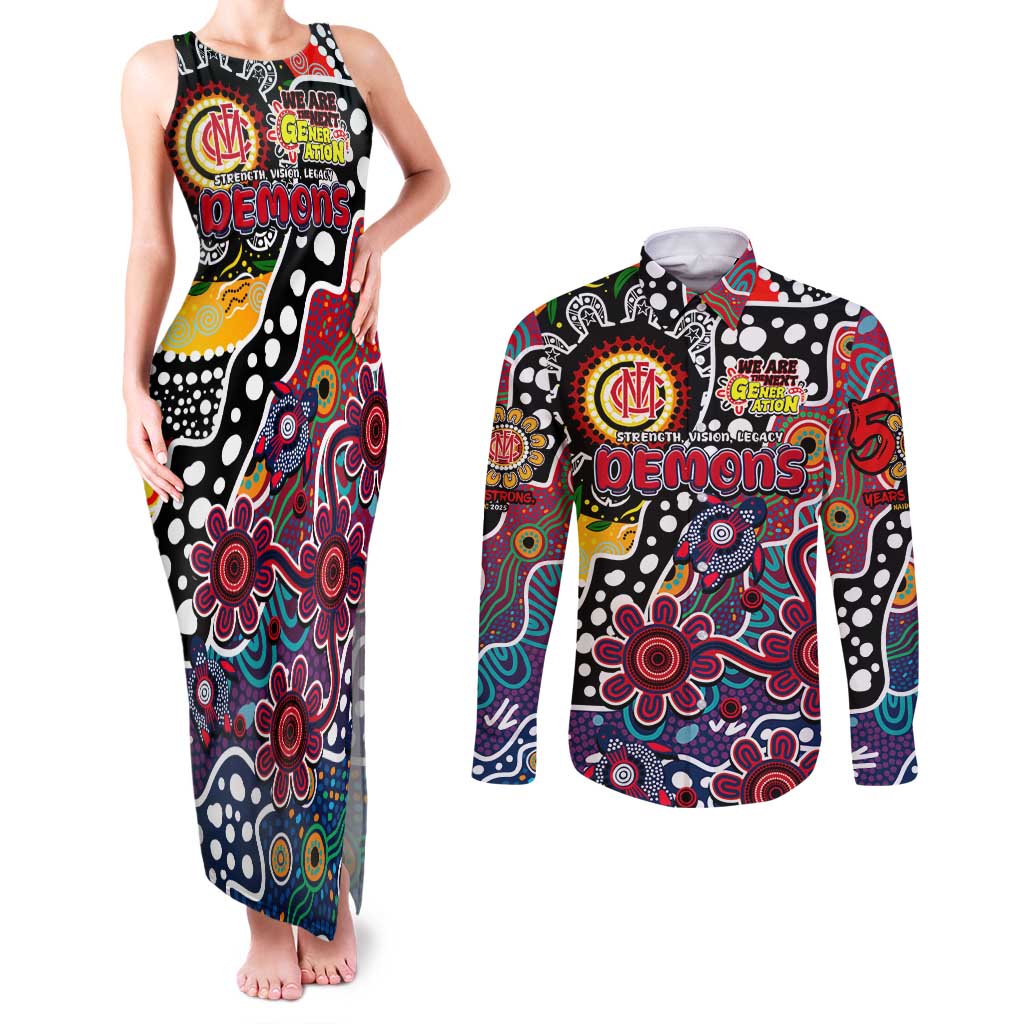 Personalised Demons AFL Celebrating 50 Years of Naidoc Couples Matching Tank Maxi Dress and Long Sleeve Button Shirt NAIDOC Week 2025 Aboriginal